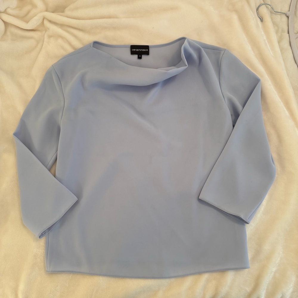Emporio Armani Soft Blue Cowl Neck Blouse - Picture 13 of 14